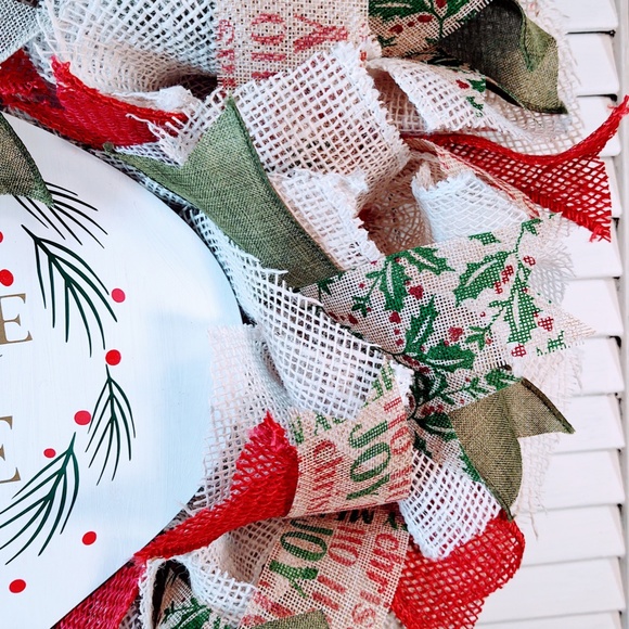HAND CRAFTED CHRISTMAS BURLAP WREATH 24" "WELCOME TO OUR HOME WOOD SIGN" - Picture 6 of 9